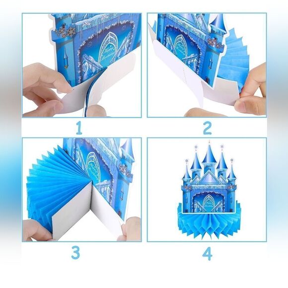 NWT 9 Pcs Frozen Castle Table Decoration Snowflake Honeycomb Centerpieces - Picture 5 of 6